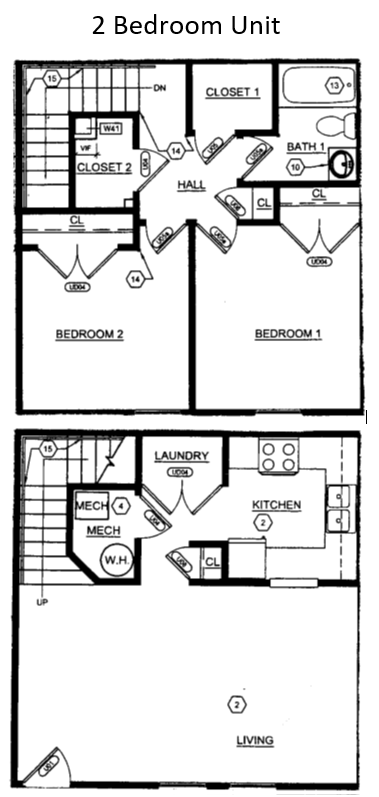 Floor plan for 2 beds, 1 bath